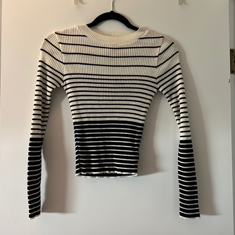 Topshop Black & White Striped Ribbed Long Sleeve